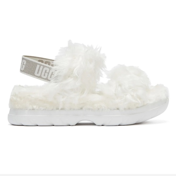 UGG Fluff Sugar Sandals Faux Fur Slides Straps Slingback Logo Platform Fluffy - Picture 9 of 14